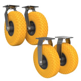2 x Swivel Castor, 2 x Fixed Castor with PU Wheel Ø 260 mm 3.00-4 Ball Bearing Puncture Proof