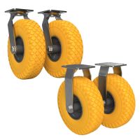 2 x Swivel Castor, 2 x Fixed Castor with PU Wheel Ø 260 mm 3.00-4 Ball Bearing Puncture Proof