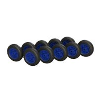 10 x Polyurethaan wiel Ø 160 mm glijlager, PUNCTURE PROOF, zwart/blauw
