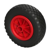 1 x Polyurethan hjul Ø 200 mm 2.50-4 glideleje, PUNKTUR BEVIS, sort/rød