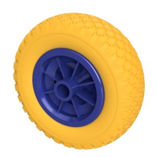 1 x Polyurethan hjul Ø 200 mm 2.50-4 glideleje, PUNKTUR BEVIS, gul/blå