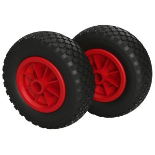 2 x Polyurethane Wheel Ø 200 mm 2.50-4 plain bearing, PUNCTURE PROOF, black/red