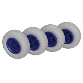4 x Polyurethaan wiel Ø 200 mm 2.50-4 glijlager, PUNCTURE PROOF, grijs/blauw