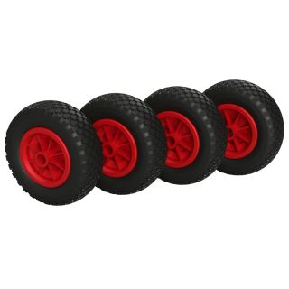 4 x Roda de Poliuretano Ø 200 mm 2.50-4 rolamento liso, À PROVA DE FURO, preto/vermelho