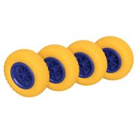 4 x Polyuretanhjul Ø 200 mm 2.50-4 glidlager, PUNKTURBEVIS, gul/blå