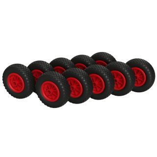 10 x Roda de Poliuretano Ø 200 mm 2.50-4 rolamento liso, À PROVA DE FURO, preto/vermelho