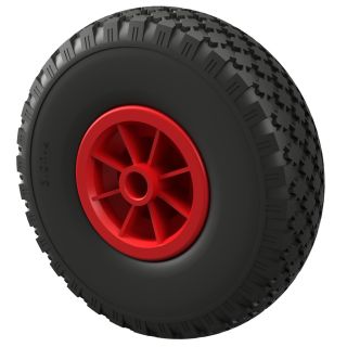 1 x Polyurethan hjul Ø 260 mm 3.00-4 glideleje, PUNKTUR BEVIS, sort/rød