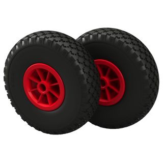 2 x Polyurethane Wheel Ø 260 mm 3.00-4 plain bearing, PUNCTURE PROOF, black/red
