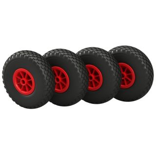 4 x Polyurethane Wheel Ø 260 mm 3.00-4 plain bearing, PUNCTURE PROOF, black/red