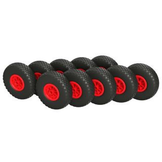 10 x Polyurethaan wiel Ø 260 mm 3.00-4 glijlager, PUNCTURE PROOF, zwart/rood