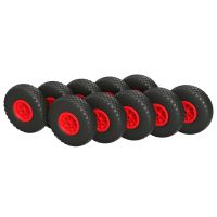 10 x Polyurethaan wiel Ø 260 mm 3.00-4 glijlager, PUNCTURE PROOF, zwart/rood