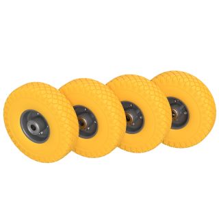 4 x Rueda de poliuretano Ø 260 mm 3.00-4 rodamientos de bolas, A PRUEBA DE PERFORACIÓN, amarillo/gris