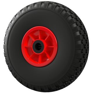 1 x Polyuretanhjul Ø 260 mm 3,00-4 nållager, PUNKTURBEVIS, svart/röd