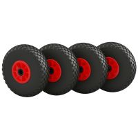 4 x Polyurethaan wiel Ø 260 mm 3.00-4 naaldlagers, PUNCTURE PROOF, zwart/rood