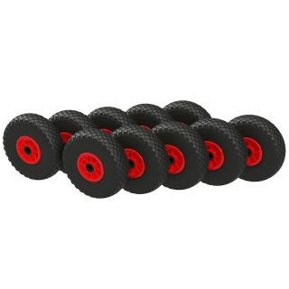 10 x Polyurethaan wiel Ø 260 mm 3.00-4 naaldlagers, PUNCTURE PROOF, zwart/rood