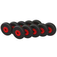 10 x Roda de Poliuretano Ø 260 mm 3,00-4 rolamentos de agulha, À PROVA DE FURO, preto/vermelho