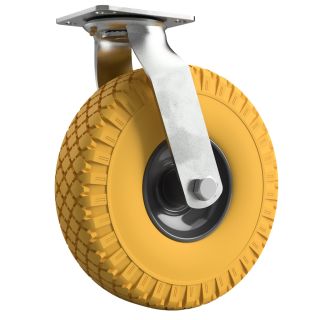 1 x Swivel Castor with PU Wheel Ø 260 mm 3.00-4 Ball Bearing Transport Roller Puncture Proof, yellow/grey