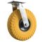 1 x Roda giratória com roda de PU Ø 260 mm 3.00-4 rolamento de esferas rolo de transporte à prova de perfurações, amarelo/cinzento