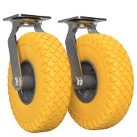 2 x Swivel Castor with PU Wheel Ø 260 mm 3.00-4 Ball Bearing Transport Roller Puncture Proof, yellow/grey