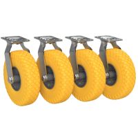 4 x Swivel Castor with PU Wheel Ø 260 mm 3.00-4 Ball Bearing Transport Roller Puncture Proof, yellow/grey