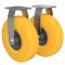 2 x Fixed Castor with PU Wheel Ø 260 mm 3.00-4 Ball Bearing Transport Roller Puncture Proof, yellow/grey