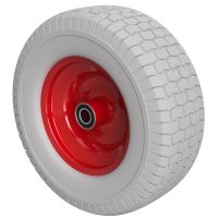 1 x Polyurethane Wheel Ø 400 mm 6.50-8, 2 Ball Bearings Robotic Lawnmower Tractor Puncture Proof, grey/red