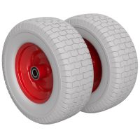 2 x Polyurethane Wheel Ø 400 mm 6.50-8, 2 Ball Bearings Robotic Lawnmower Tractor Puncture Proof, grey/red