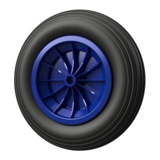 1 x Rueda de poliuretano Ø 350 mm 3.50-8 cojinete liso rueda de carretilla neumáticos a prueba de pinchazos, negro/azul