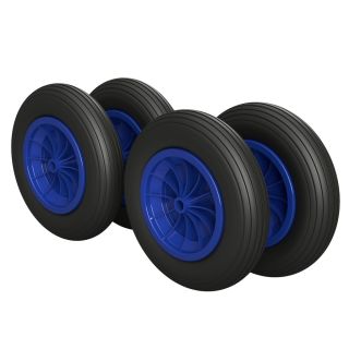 4 x Polyuretanhjul Ø 350 mm 3.50-8 Glideleie trillebårhjul dekk punkteringssikker, svart/blå