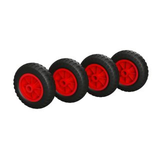 4 x Polyurethane Wheel Ø 160 mm Plain Bearing Compressor Roll Puncture Proof, black/red