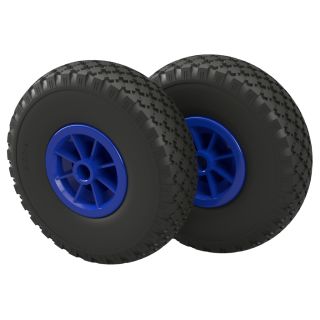 2 x Roda de poliuretano Ø 260 mm 3.00-4 chumaceira lisa roda de lançamento roda de camião manual à prova de perfurações, preto/azul