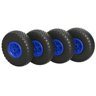 4 x Polyurethane Wheel Ø 260 mm 3.00-4 Plain Bearing Launching Wheel Hand Truck Wheel Puncture Proof, black/blue