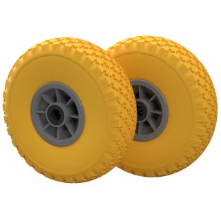 2 x Roda de poliuretano Ø 260 mm 3.00-4 rolamento de agulha roda de reserva trolley camião manual à prova de perfurações, amarelo/cinza