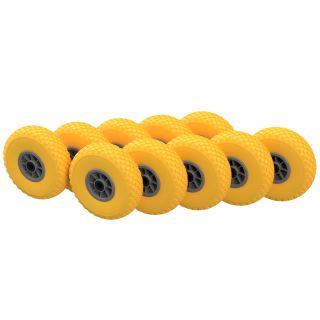 10 x Rueda de poliuretano Ø 260 mm 3.00-4 cojinete de agujas rueda de repuesto carretilla carretilla manual a prueba de pinchazos, amarillo/gris