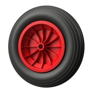1 x Roue en polyuréthane Ø 350 mm 3.50-8 palier lisse roue de brouette pneus anti-crevaison, noir/rouge