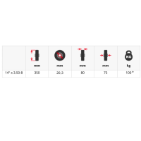 1 x Rueda de poliuretano Ø 350 mm 3.50-8 cojinete liso rueda de carretilla neumáticos a prueba de pinchazos, negro/rojo