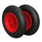 2 x Rueda de poliuretano Ø 350 mm 3.50-8 cojinete liso rueda de carretilla neumáticos a prueba de pinchazos, negro/rojo
