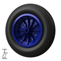 1 x Roda pneumática Ø 370 mm 3.50-8 chumaceira lisa roda de trólei pneus, preto/azul