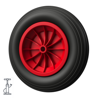 1 x Lufthjul Ø 370 mm 3.50-8 glideleje trillebørshjul dæk, sort/rød