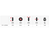 1 x Luftfyllda däck Ø 370 mm 3.50-8 glidlager hjul för skottkärra, svart/rött