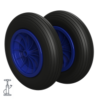 2 x Roda pneumática Ø 370 mm 3.50-8 chumaceira lisa roda de trólei pneus, preto/azul