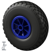 1 x Roda pneumática Ø 260 mm 3.00-4 chumaceira lisa roda de lançamento roda de camião manual trolley, preto/azul