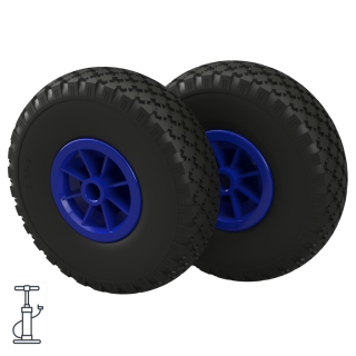 2 x Roda pneumática Ø 260 mm 3.00-4 chumaceira lisa roda de lançamento roda de camião manual trolley, preto/azul