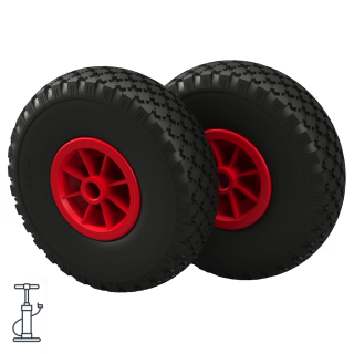 2 x Rueda neumática Ø 260 mm 3.00-4 cojinete liso rueda de lanzamiento rueda de carretilla manual, negro/rojo