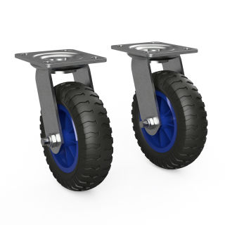 2 x rueda giratoria con rueda de PU (negro/azul)