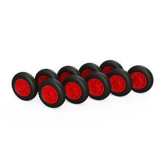 10 x PU-wiel (zwart/rood)