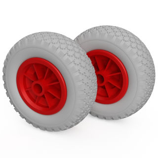2 x PU-hjul (grå / röd)