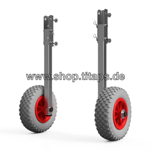 Hjulsæt til gummibåd transporthjul sammenklappelig rustfrit stål SUPROD ET200, grå/rød hjul til oppustelige både dinghy wheels 1