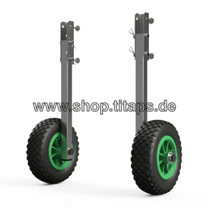 Hjulsæt til gummibåd transporthjul sammenklappelig rustfrit stål SUPROD ET200, sort/grøn hjul til oppustelige både dinghy wheels 1