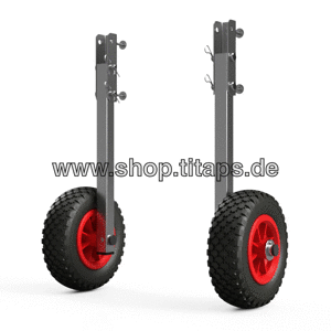 Hjulsæt til gummibåd transporthjul sammenklappelig rustfrit stål SUPROD ET200, sort/rød hjul til oppustelige både dinghy wheels 1
